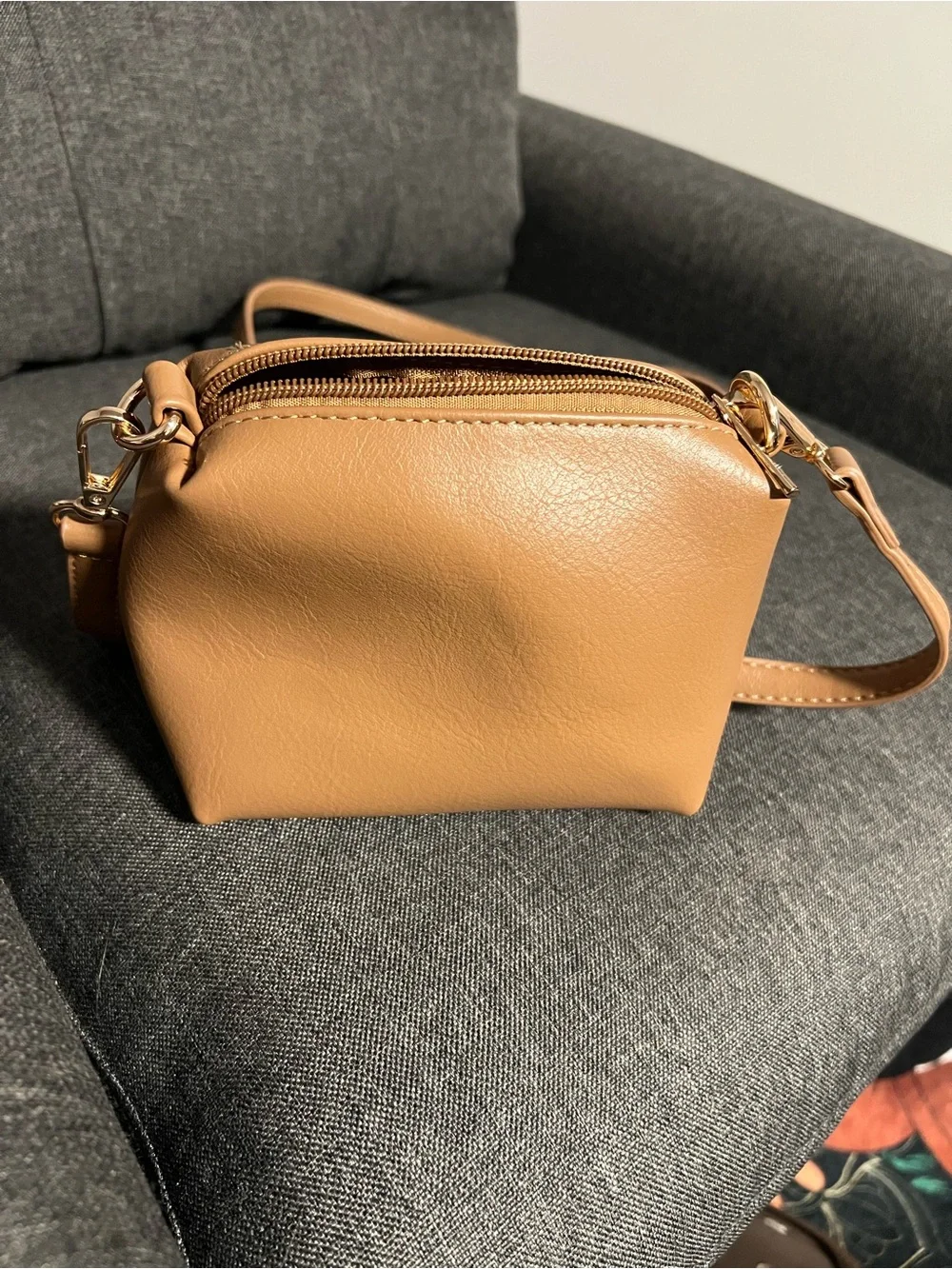 Anthropologie Tan Micro Crossbody with Gold Hardware